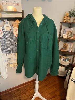 Green Waffle Button Down Hoodie Size XL